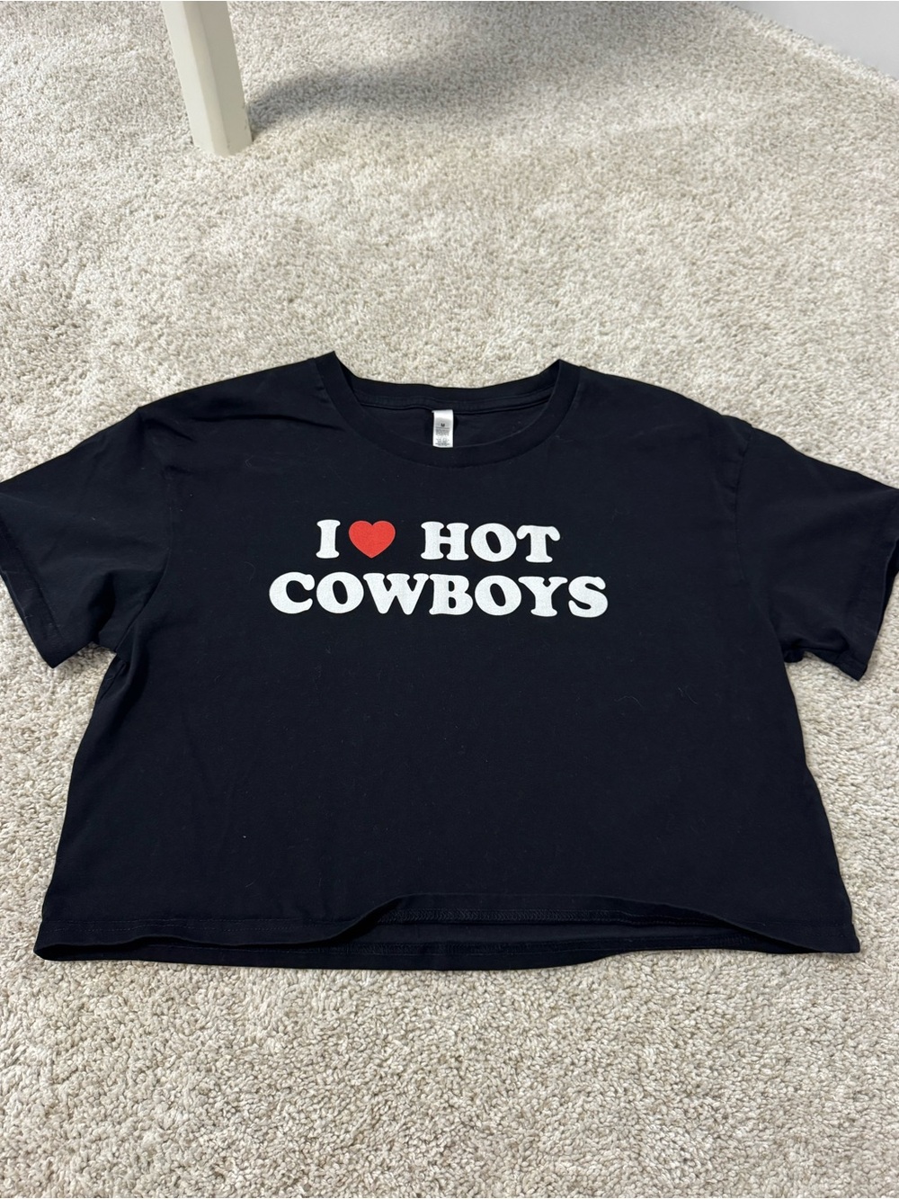 “I Love Hot Cowboys” Black Graphic Crop Tee